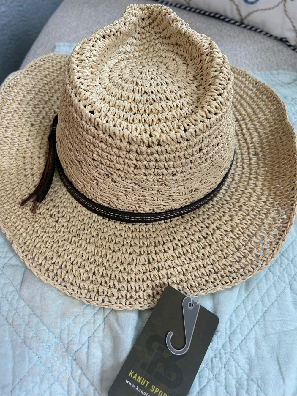 Woven Straw Sun Hat with Black Trim Unisex - Picture 2 of 3